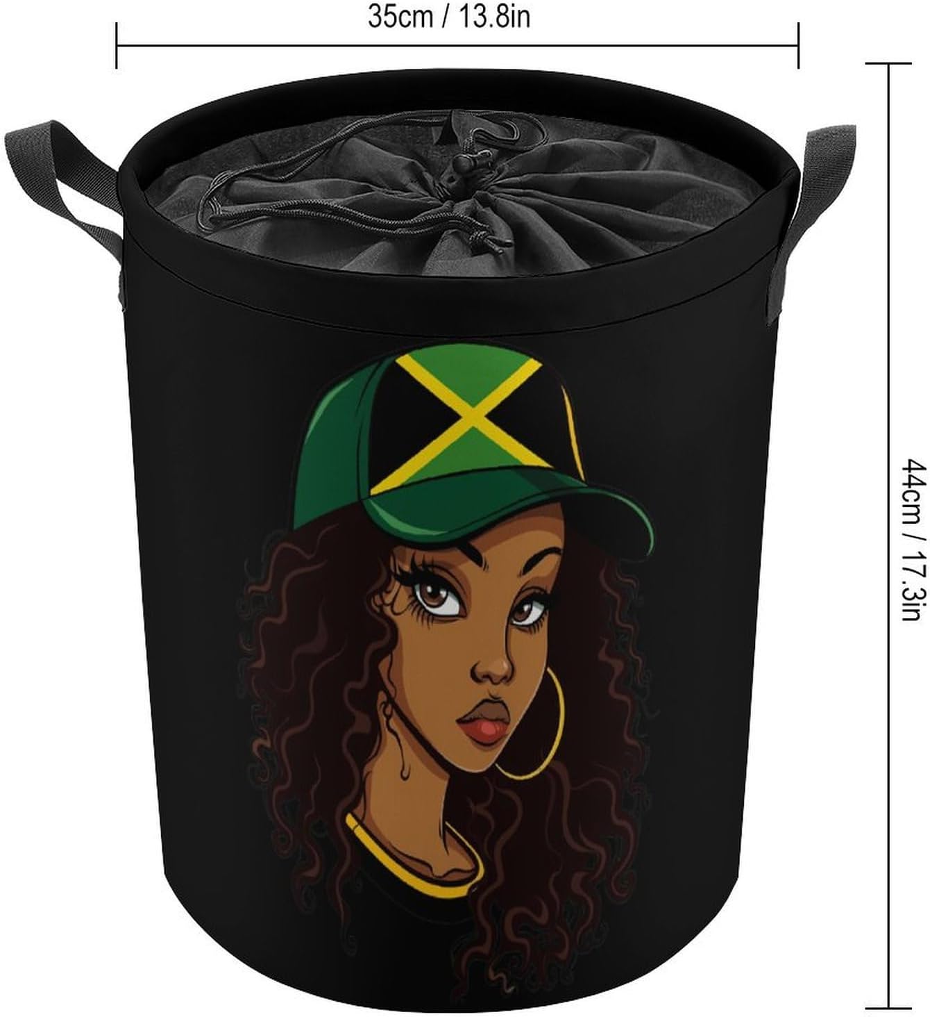 Jamaican Black Women Laundry Basket Dirty Clothes Hamper Storage Laundry Bag with Handles for Dorm Room 44x35cm