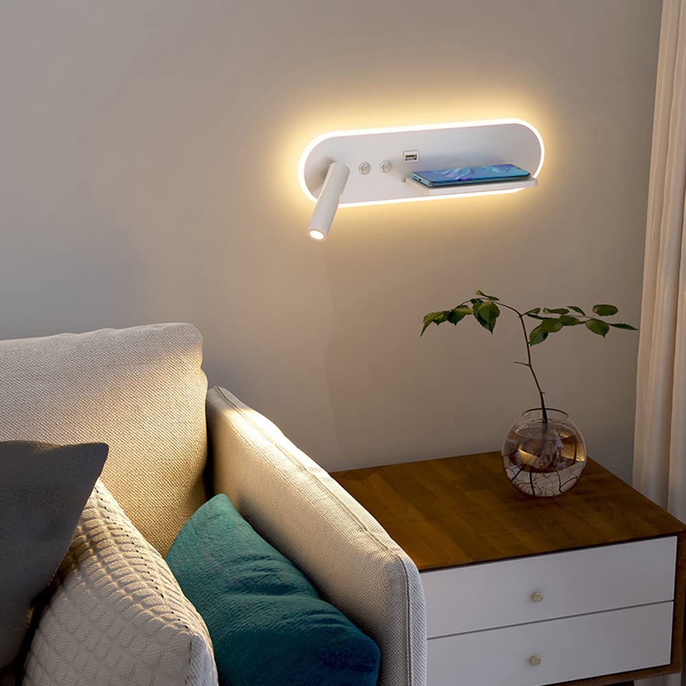 SXECAEPS LED Wall Mount Light Adjustable Bedside Reading Lamp, USB Charging Headboard Sconce, Hardwired Bed Lighting Fixtures Focus Spotlights for Bedroom Hotel Study