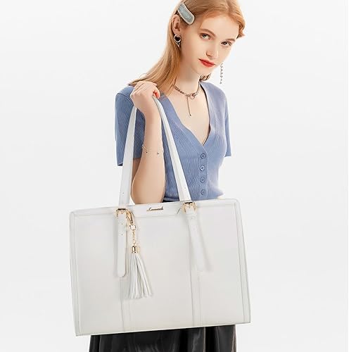 Miniatura 2 de LOVEVOOK Bolsa para laptop para mujeres de 15.6 pulgadas, ligera, de cuero, bolsa tote para laptop, bolsa para computadora de gran capacidad con