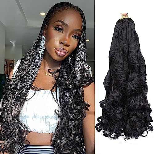French Curl Braiding Hair 18 Inch - 8 Packs French Curly Braiding Hair Pre Stretched for Knotless Box Braids Spanish Curly Braiding Hair with Curly Ends French Braiding Hair Extensions(18 Inch,1b)