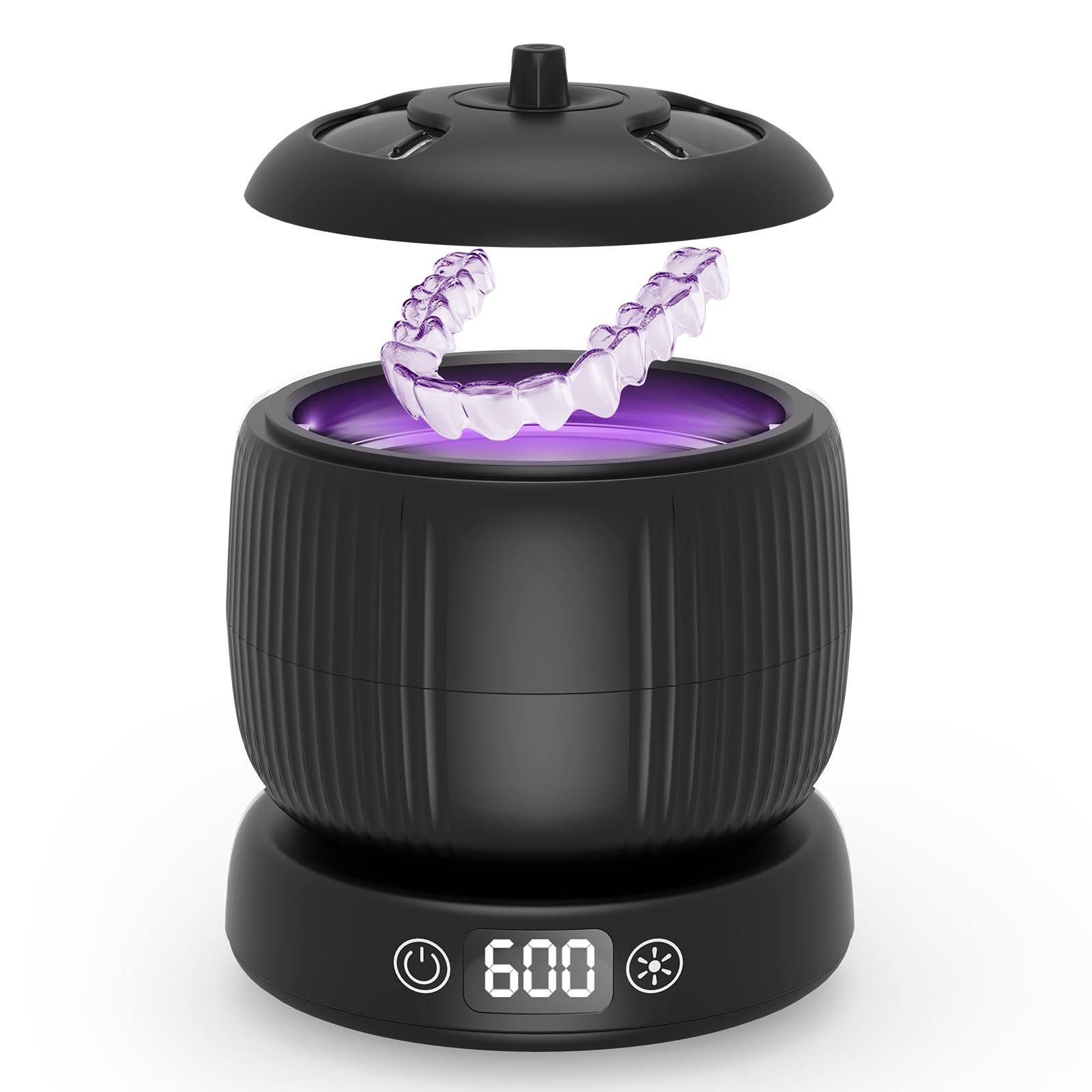 Limpiador Ultrasónico UV de 45 kHz, 25W Ultrasonidos Limpieza de 3 Modos, Profunda 360°, Máquina limpiadora Ultrasónica Portátil de 190ml para, Dentaduras, Alineador, Joyas (negro)