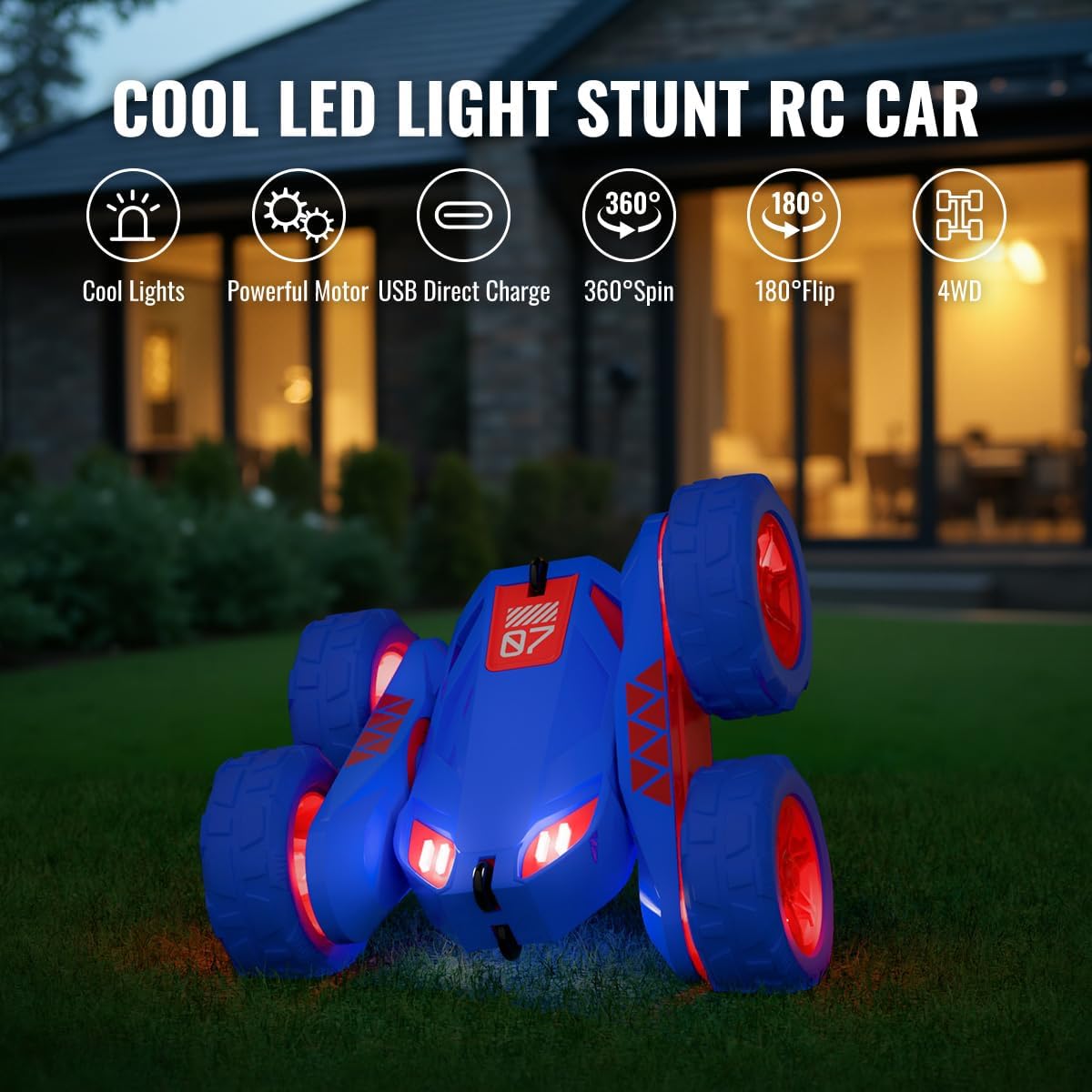 Remote Control Car, Rechargeable RC Cars & Remote Double-Sided Driving 360° Flips Rotating 2.4Ghz 4WD All Terrain Stunt Race Car Toy Christmas Birthday Gift for Kids Boys 3-12