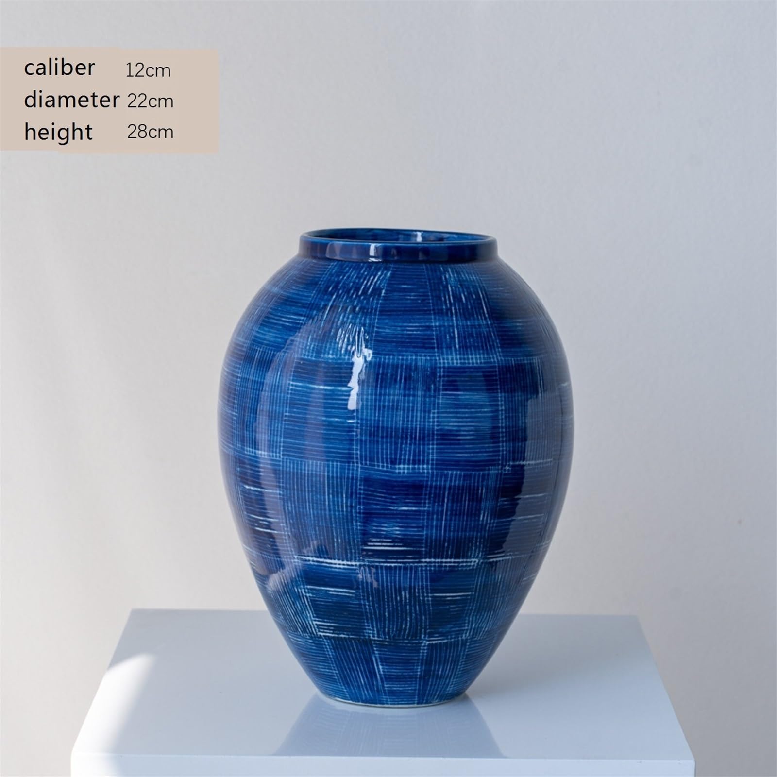 Vasen Blaue Keramik-Kunstvase, leichte Luxus-Wohnzimmer-Esstisch-Dekoration, Ornament, Blumen-Übertopf