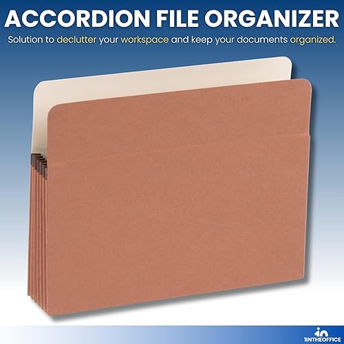 Miniatura 2 de 1InTheOffice Bolsillos expandibles para archivos, organizador de archivos de acordeón, tamaño carta, marrón rojizo, 8 1/2 x 11 pulgadas, capacidad