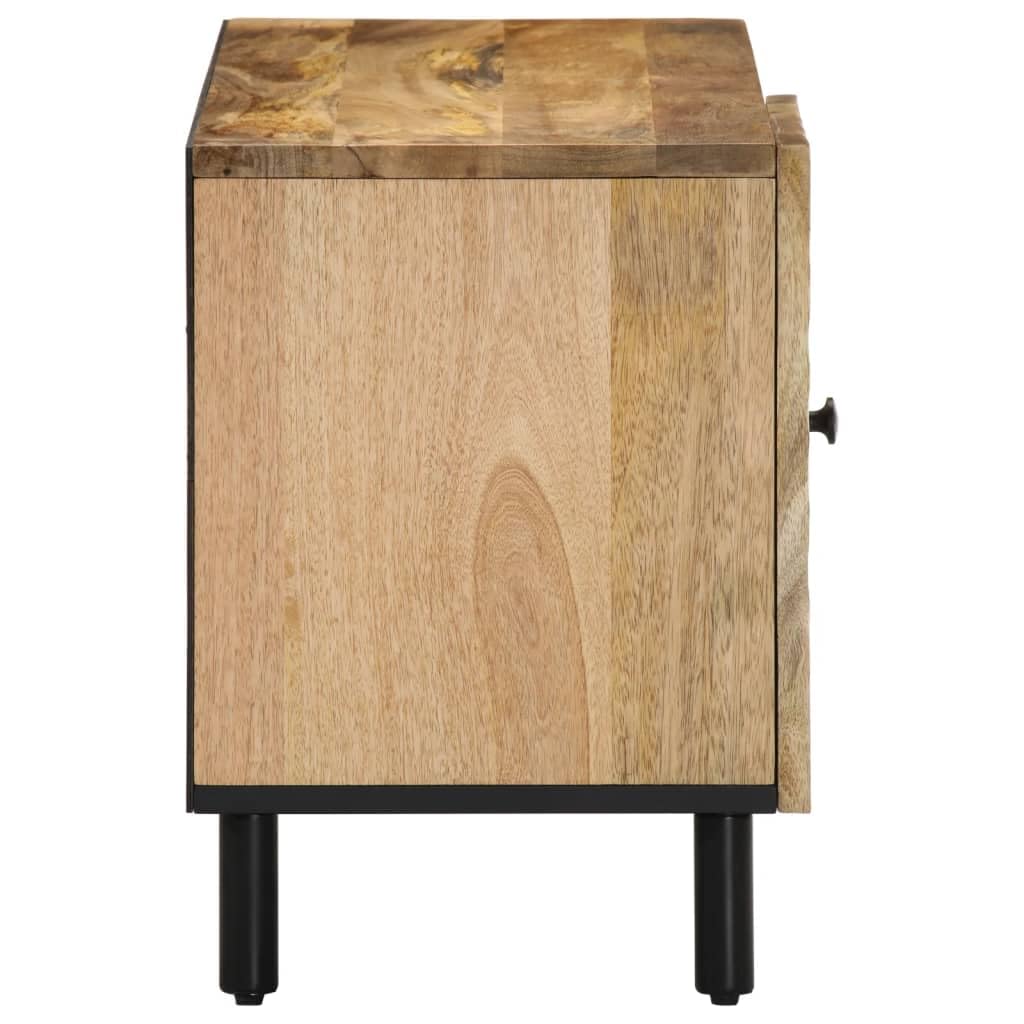 TV-Schrank 80x31x46 cm aus massivem Mangoholz, Robustes Media-Center für Wohnzimmer, Schlafzimmer, Konsolentisch mit Stauraum, Eisenbeine