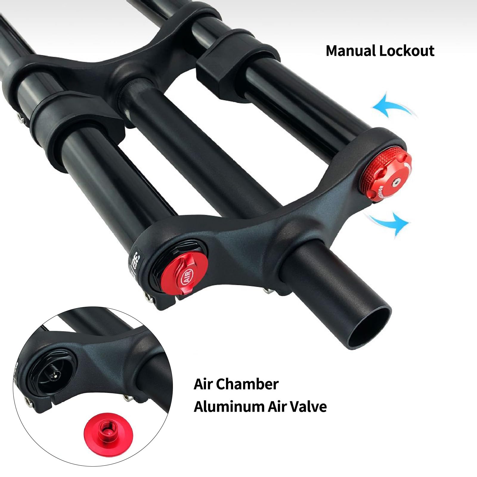 1-1/8" Horquilla De Aire 26 27,5 29 Pulgadas Horquilla De Suspensión De Bici De Montaña Viaje 180mm MTB Downhill Horquilla Delantera De Doble Hombro 9 * 100mm QR