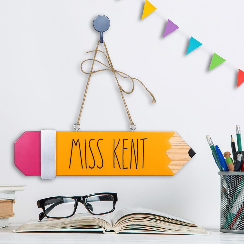 Personalized Classroom Decor Custom Name Plate, Inspiring Pine Wooden Pencil Design+Door Sign, Perfect Teacher's Gift Engraved Plaque, Ideal for Home,School or Office Sign For Door