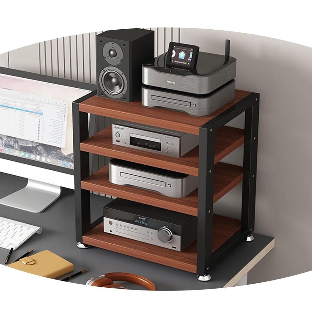 Haekebc Teak 3 Tier Desktop Amplifier Hifi Rack Av Media Stand Wood Shelf Stereo Rack Corner Audio Tower Office Entertainment Stereo Component Cabinet(,4 Tier)
