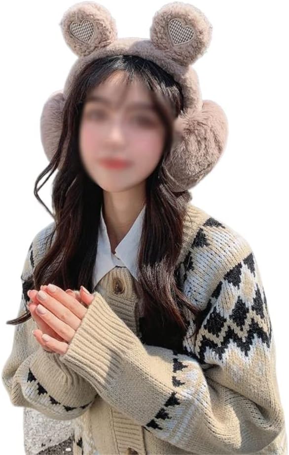 Khaki Winter Ear Protection Warm Earmuff Girls Cute Cover Plush Bag Foldable Warmer