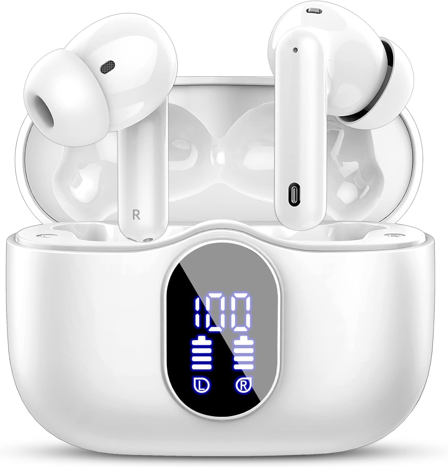 Wireless Earbuds, Bluetooth 5.4 Headphones In Ear with 4 ENC Noise Cancelling Mic, 2026 New Bluetooth Earphones Mini Deep Bass Stereo Sound, 36H Playtime LED Display Wireless Earbuds White
