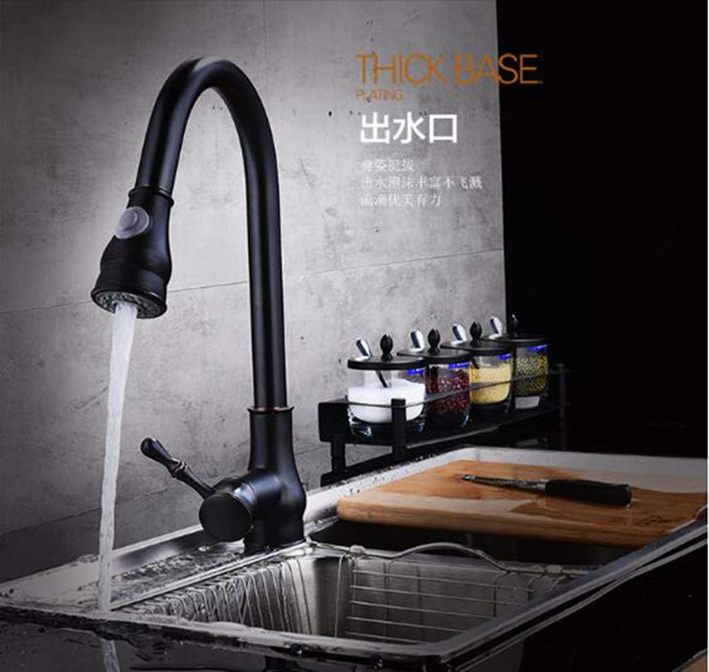 ZYCHSJXA Pull Out Kitchen Faucet with Shower Head Black Oil Brushed Swivel Sink Mixer Tap Vanity