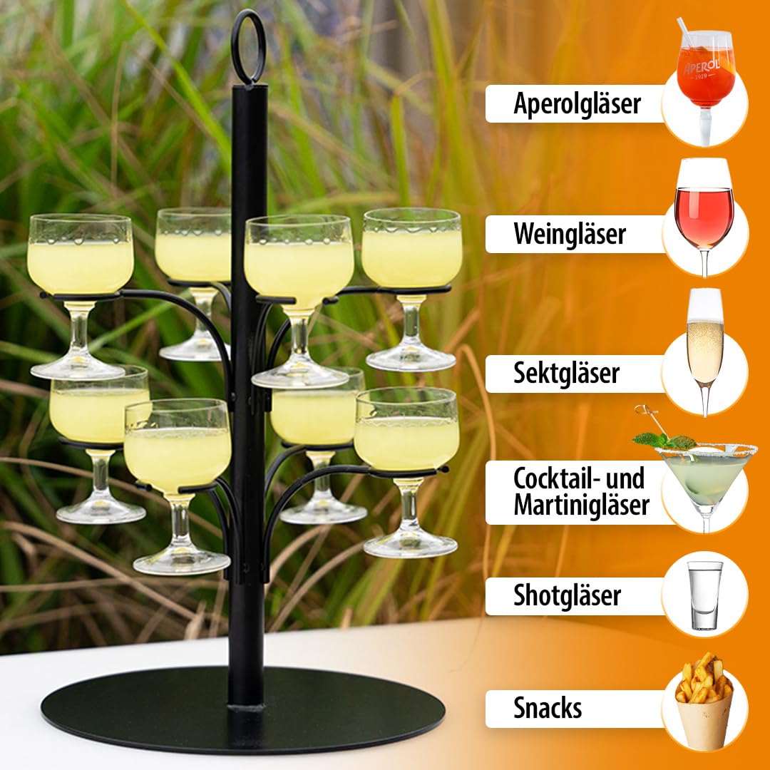 Getränke Tower ohne Montage - Aperol Ständer für 8 Gläser - Bar Zubehör für Gastronomie - Cocktail Tower und Champagner Geschenk - Alternative zur Aperol Maschine (schwarz)