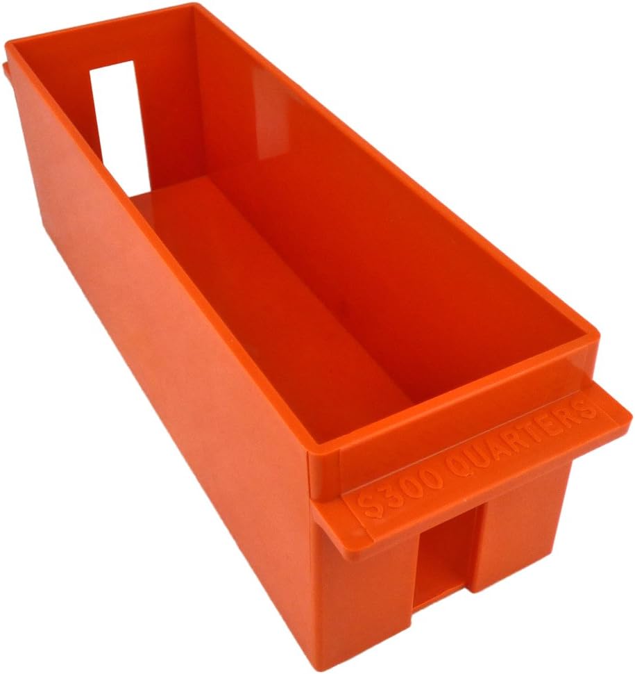 Extra-Capacity Rolled Coin Plastic Storage Tray, Quarters, Orange (2 Trays)