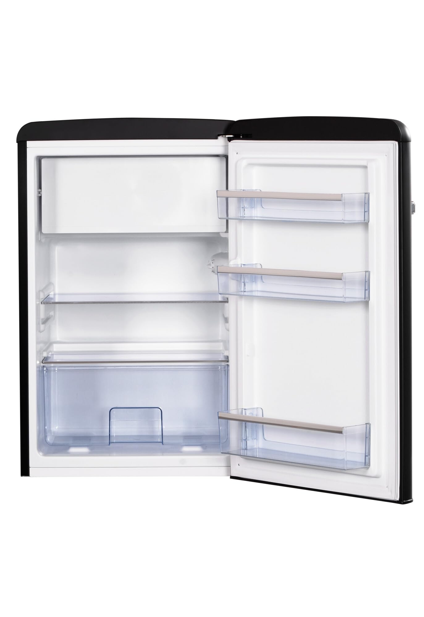 Amica Retro Kühl-Gefrierkombination 108 L 87,5 x 55 x 61,5 cm KS 15617 MS | 96 L Kühlteil 13 L Gefrierfach, LED Beleuchtung, Automatische Abtauung, Gemüseschublade, Leiser Betrieb, SafetyGlass Ablagen