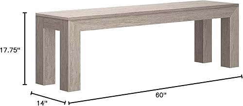 Miniatura 2 de Plank+Beam Banco de comedor de 60 pulgadas para comedor, asiento de comedor de cocina moderna, banco de madera al aire libre, banco de entrada de