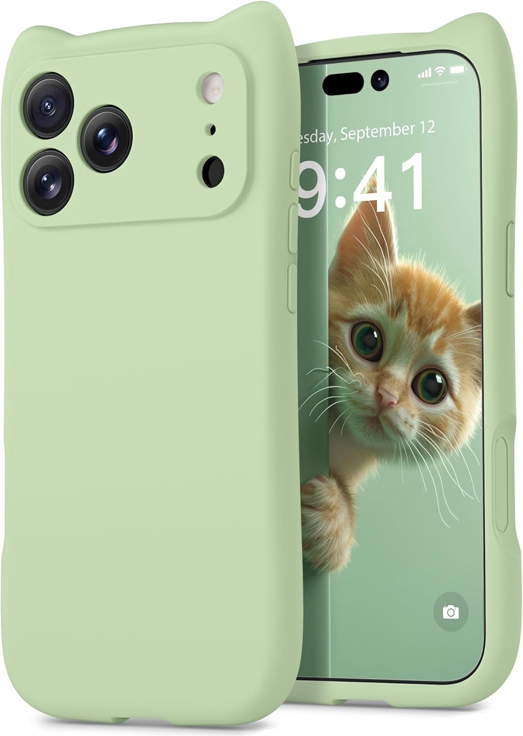 GolbinBox Magnetic for iPhone 17 Pro Max Case, [Compatible with MagSafe] [Full Camera Protection], Liquid Silicone Shockproof Phone Cover with Cute Cat Ears for iPhone 17 Pro Max 6.9'', Pale Green
