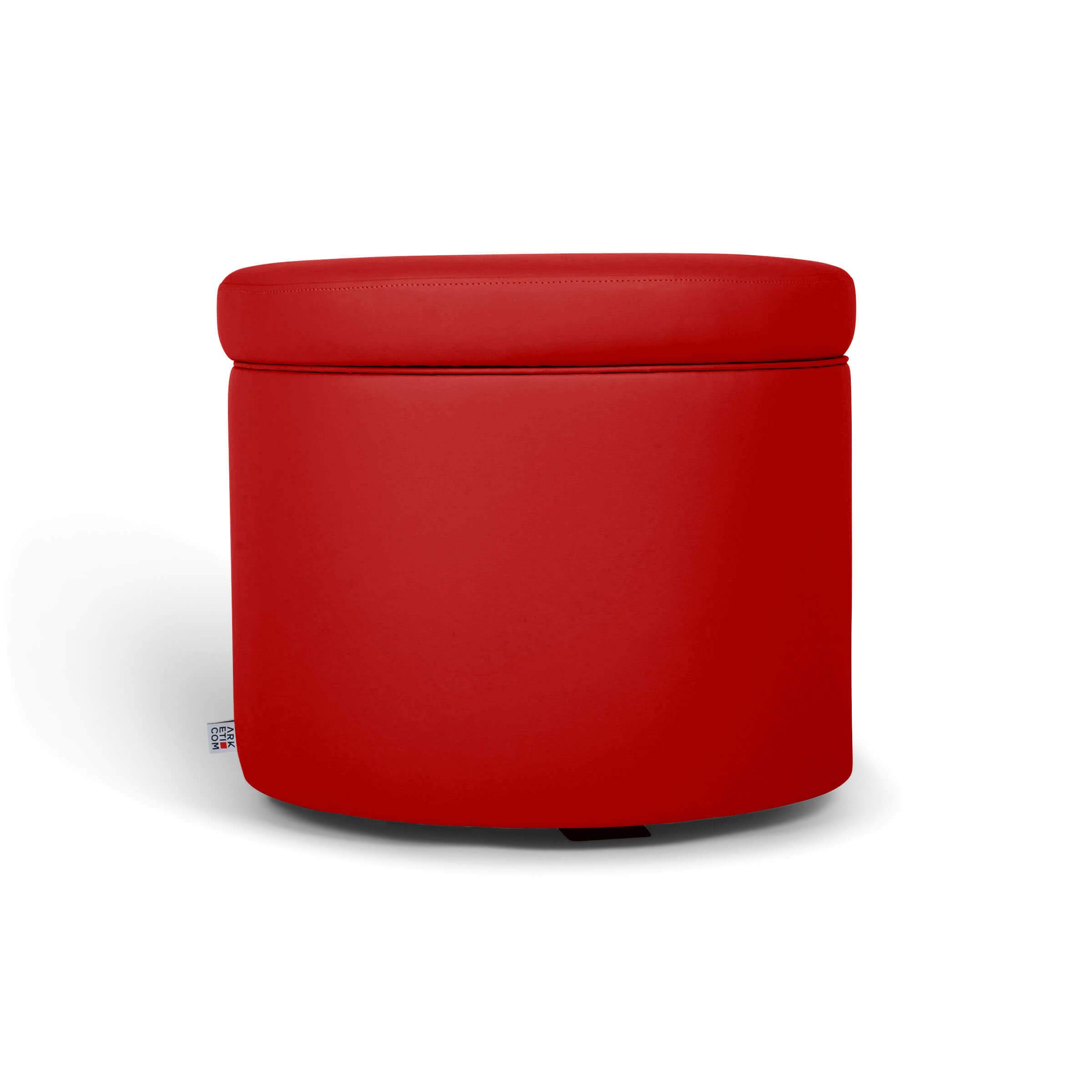 ARKETICOM POUF CONTENITORE ROTONDO, poggiapiedi in ecopelle (42 D x 42 H, Rosso)