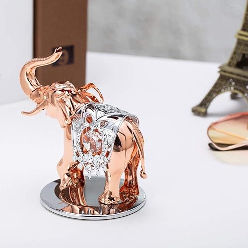 Miniatura 9 de Matashi Adorno de elefante de Navidad – Figura chapada en oro rosa y plata con cristal – Figura decorativa de mesa para decoración del hogar – Ideal