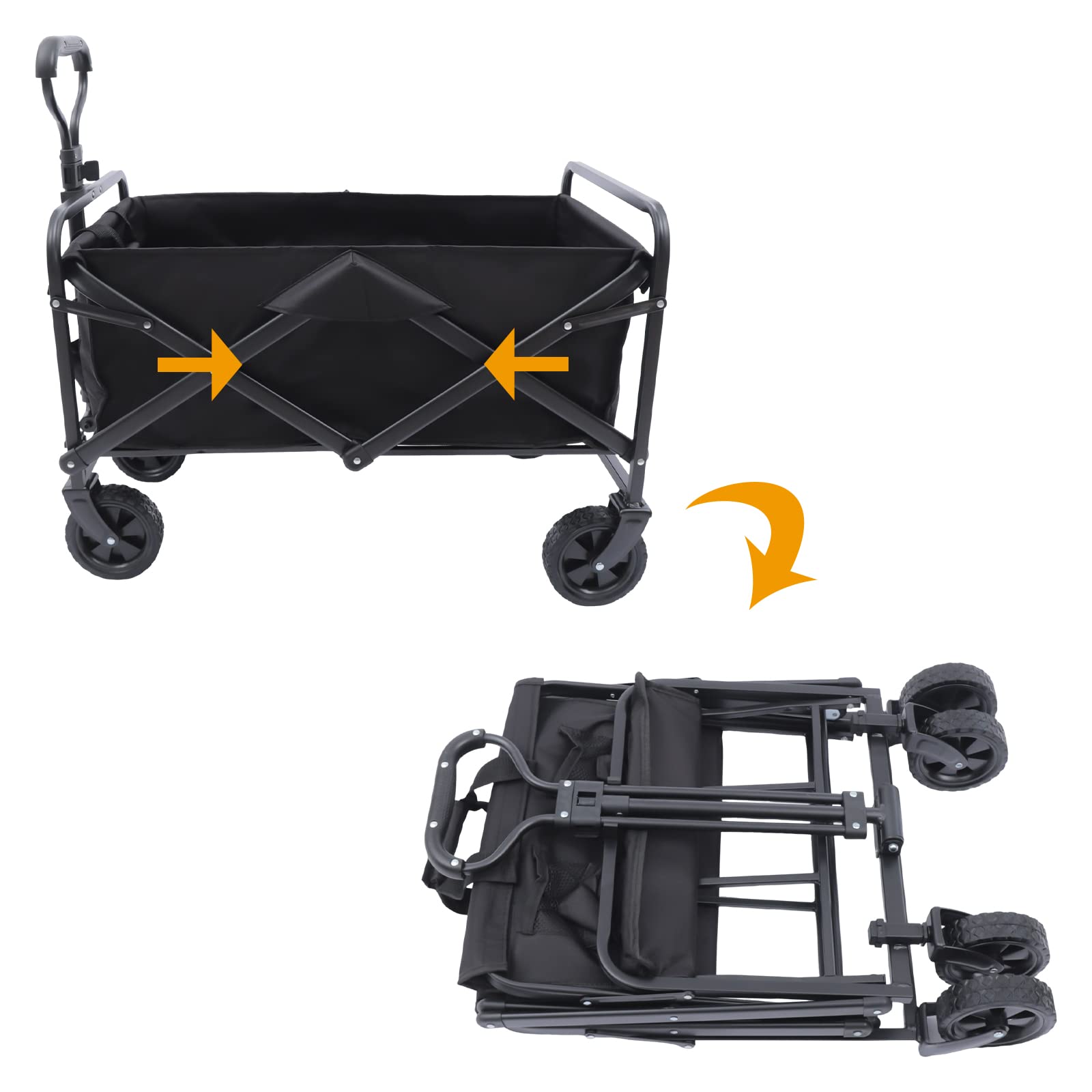 Chariot de jardin pliable, capacité de 80 kg, chariot de pique-nique et de camping, chariot avec porte-gobelet, brouette pliable avec poignée réglable