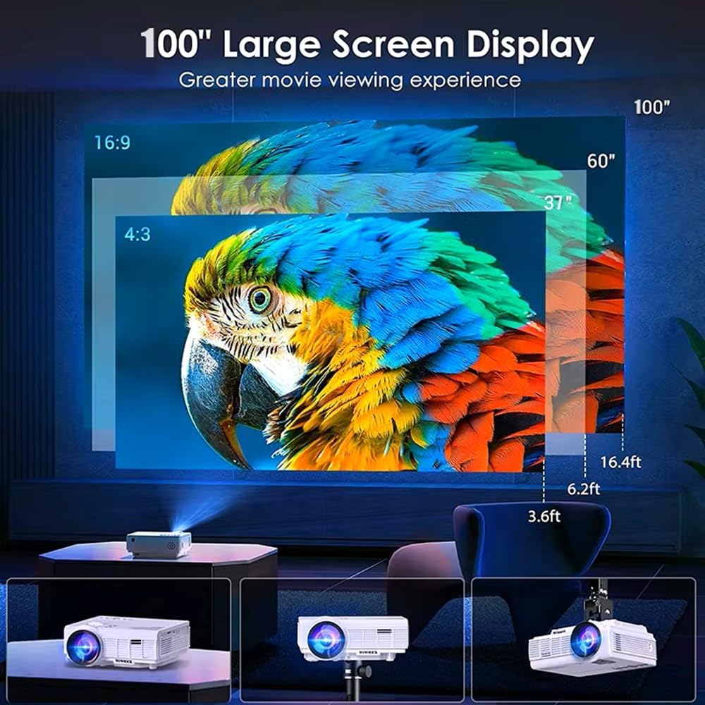 Portable 4K LED projector, suitable for home theater, supports smartphone screen mirroring, dual Wi-Fi, 5G network, Bluetooth, and 1080P HD video. (Black)