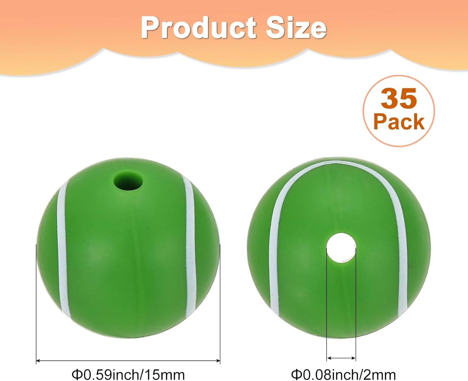 35-Pack Sports Ball Beads 15mm Green Round Loose Rubber Tennis Beads Silicone Craft Smooth Sports Ball Small Hole with 2mm for DIY Crafts/Bracelet/Necklace - Image 3