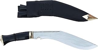 ESK 10” Blade Service Kukri, Handmade, Carbon Steel, Horn Handle, Black Leather Scabbard Rat Tail- tang Gorka Khukuri w/ 2 extra knives - ESK GROUP