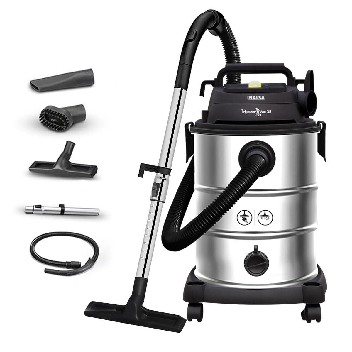 INALSA Wet and Dry Vacuum Cleaner for Home,35 LTR Capacity,1700 W, 22 kPa Suction,Blower Function,2 Yr Warranty, HEPA Filter, House Cleaning Machine,Industrial Vacuum Cleaner Heavy Duty(MasterVac 35)