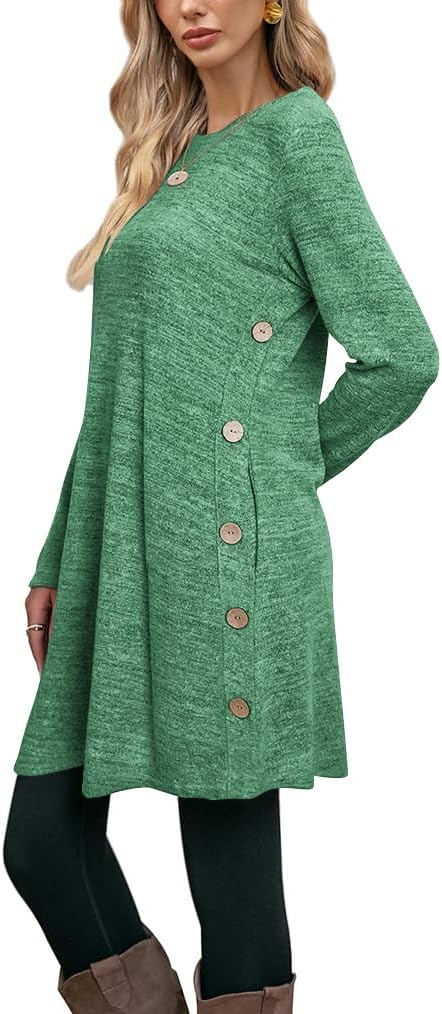 Poetsky Womens Tunic or Tops to Wear with Leggings Long Sleeve Side Buttons Swing Casual Long Shirts with Pockets S-3XL - Image 3