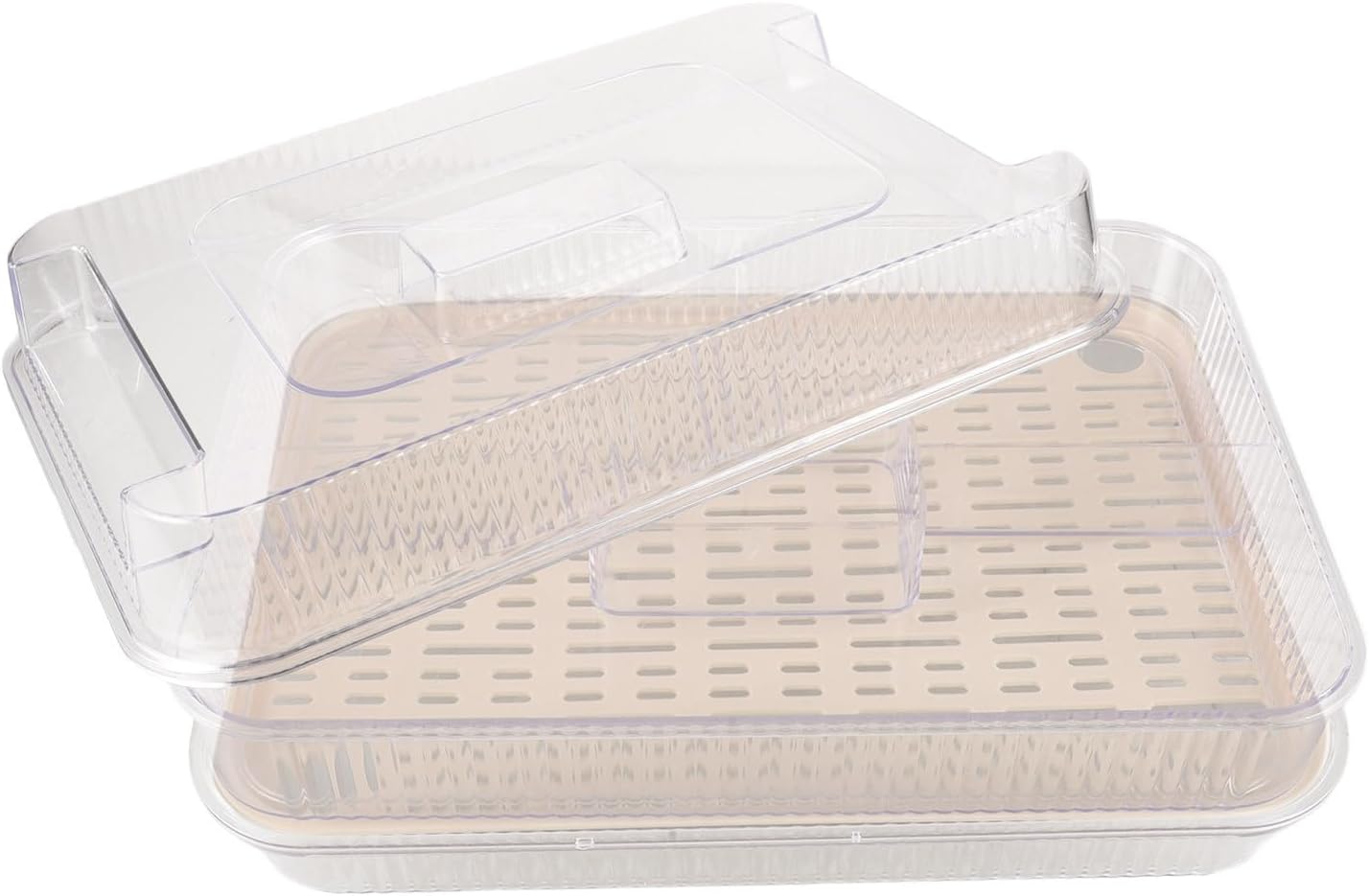 Plastic Serving Tray with Ice Cube Compartments and Drain Tray, Lid Included, Cold Food Party Platter for Outdoor Camping and Picnic Use