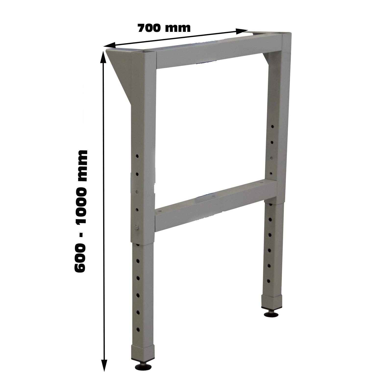 ADB Werkbankfuß höhenverstellbar, Vierkantrohr 50x50x2 mm, pulverbeschichtet, für Werkbänke mit Tiefe 700 mm, inkl. Montagematerial und Bodengleiter