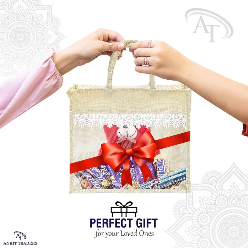 Image of Rishabh Overseas Jute Bags for Women | Eco Friendly Bag with Front Transparent Window | Reusable Tote with Comfortable Handle for Gifting & Shopping | Wedding & Baby Shower Return Gift