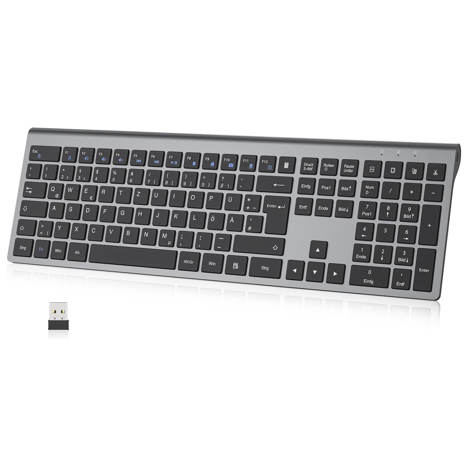 cimetech Tastatur Kabellos 2,4G Aufladbare Full Size Ultraslim Keyboard
