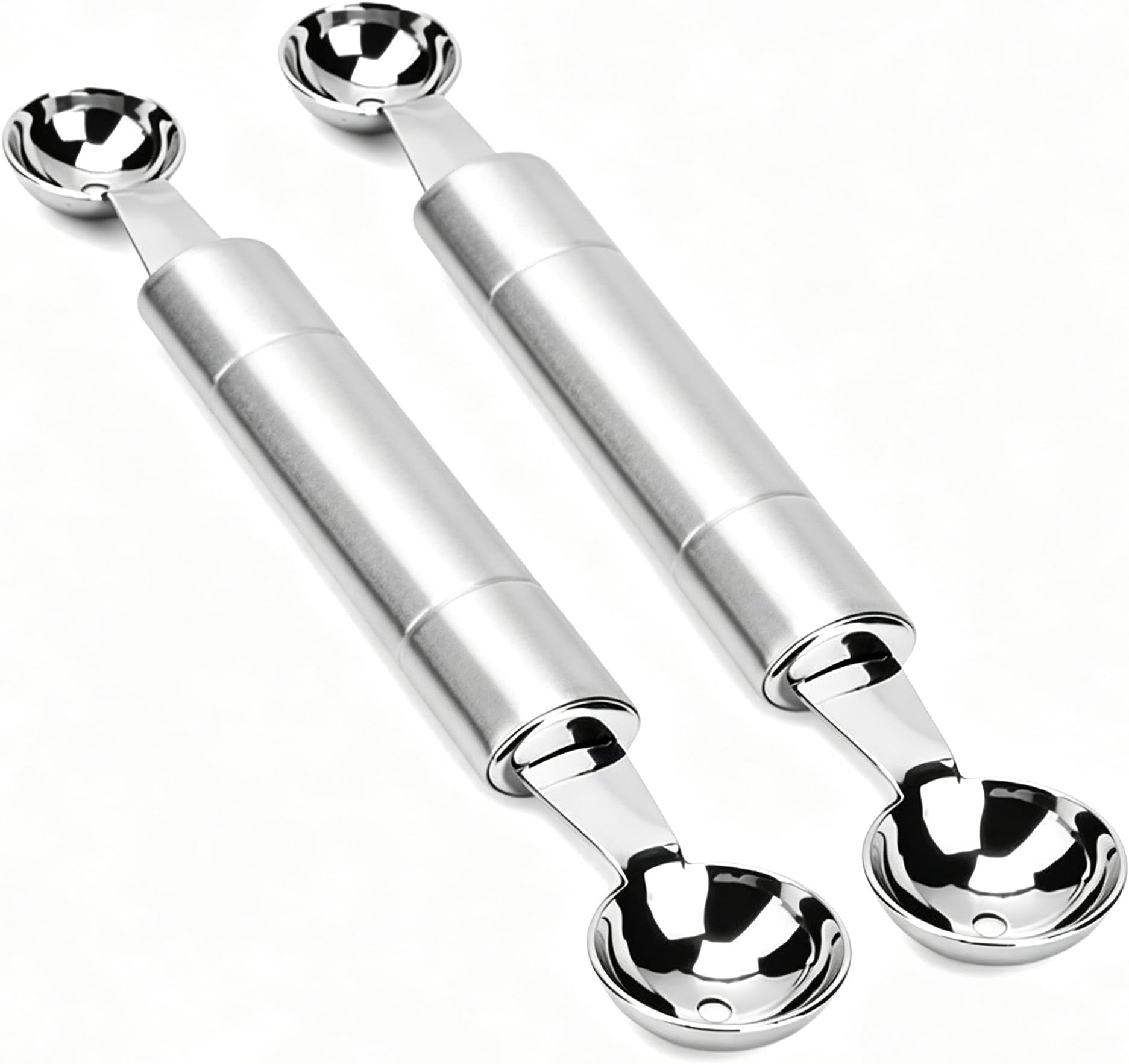 2 Pcs Double Ended Headed Fruit Icecream Ball Spoon Melon Baller Parisienne Scoop Smooth Round Melon Balls Melon Scoop for Watermelon/Ice 30mm Melon Ballers