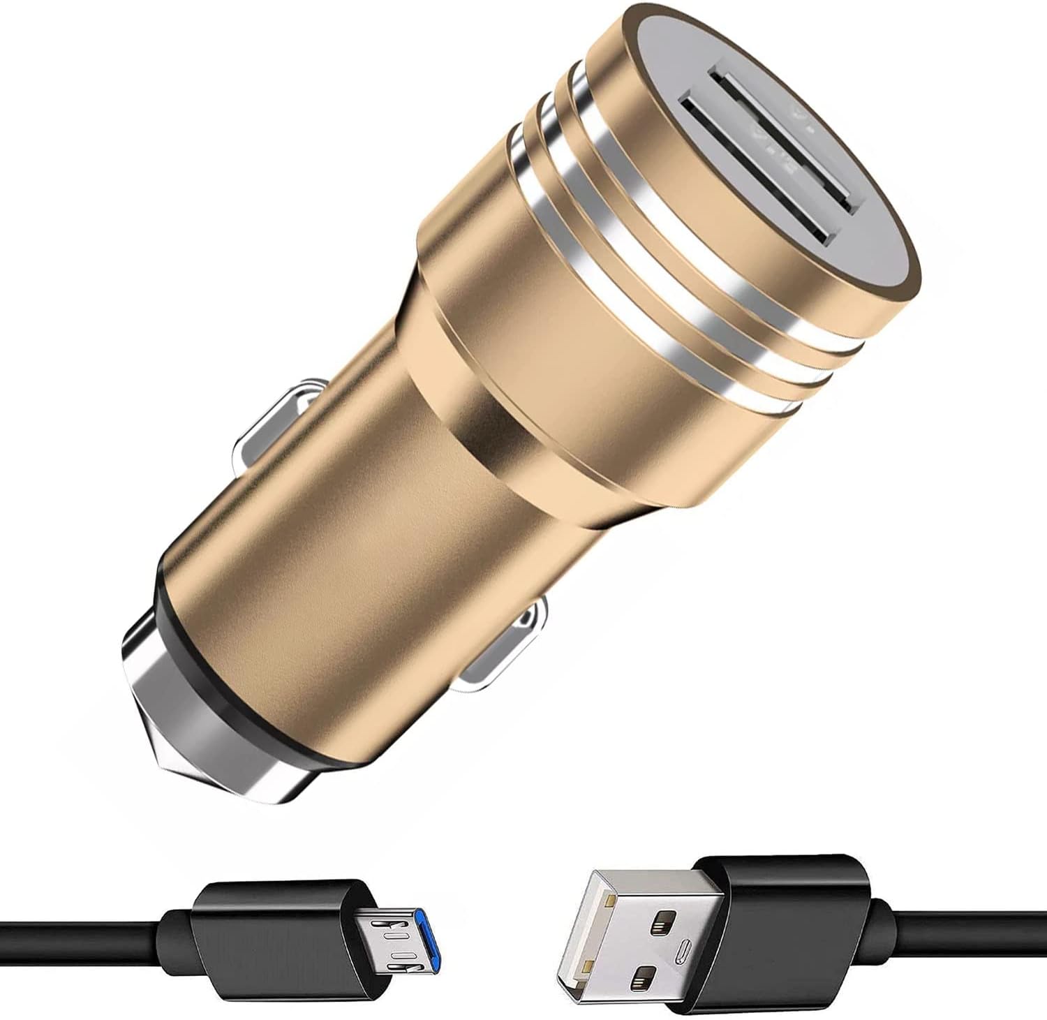 GoSaleCar Charger for Ferrari Roma Car Charger Adapter Socket Dual USB Port Kit | Rapid Quick Metal Mobile Car Charger with Micro USB Fast Charging Cable (3.1 Amp, KC5, Multi)