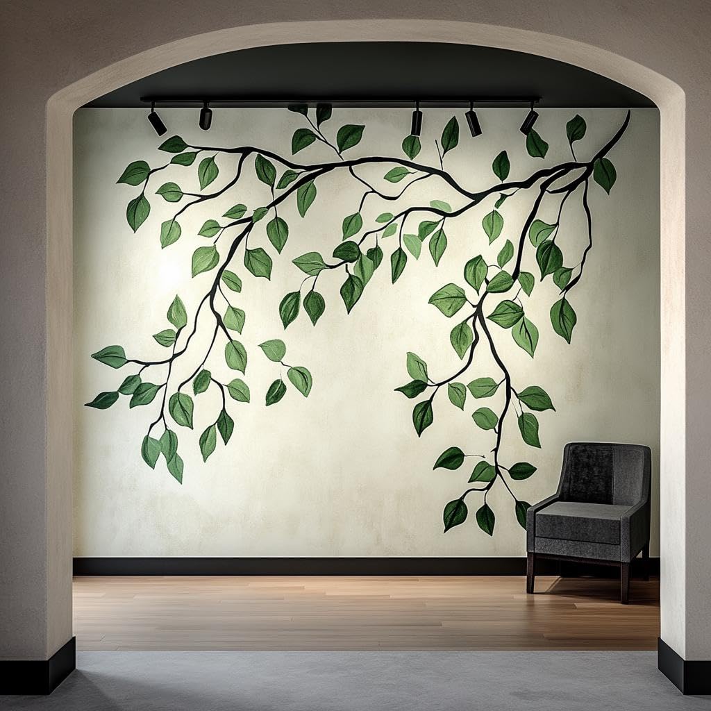 Zweig und Blätter Wandtattoo | Elegante botanische Wandaufkleber Kunst | Abnehmbarer Baum Ast Wandaufkleber für Wohnzimmer oder Schlafzimmer