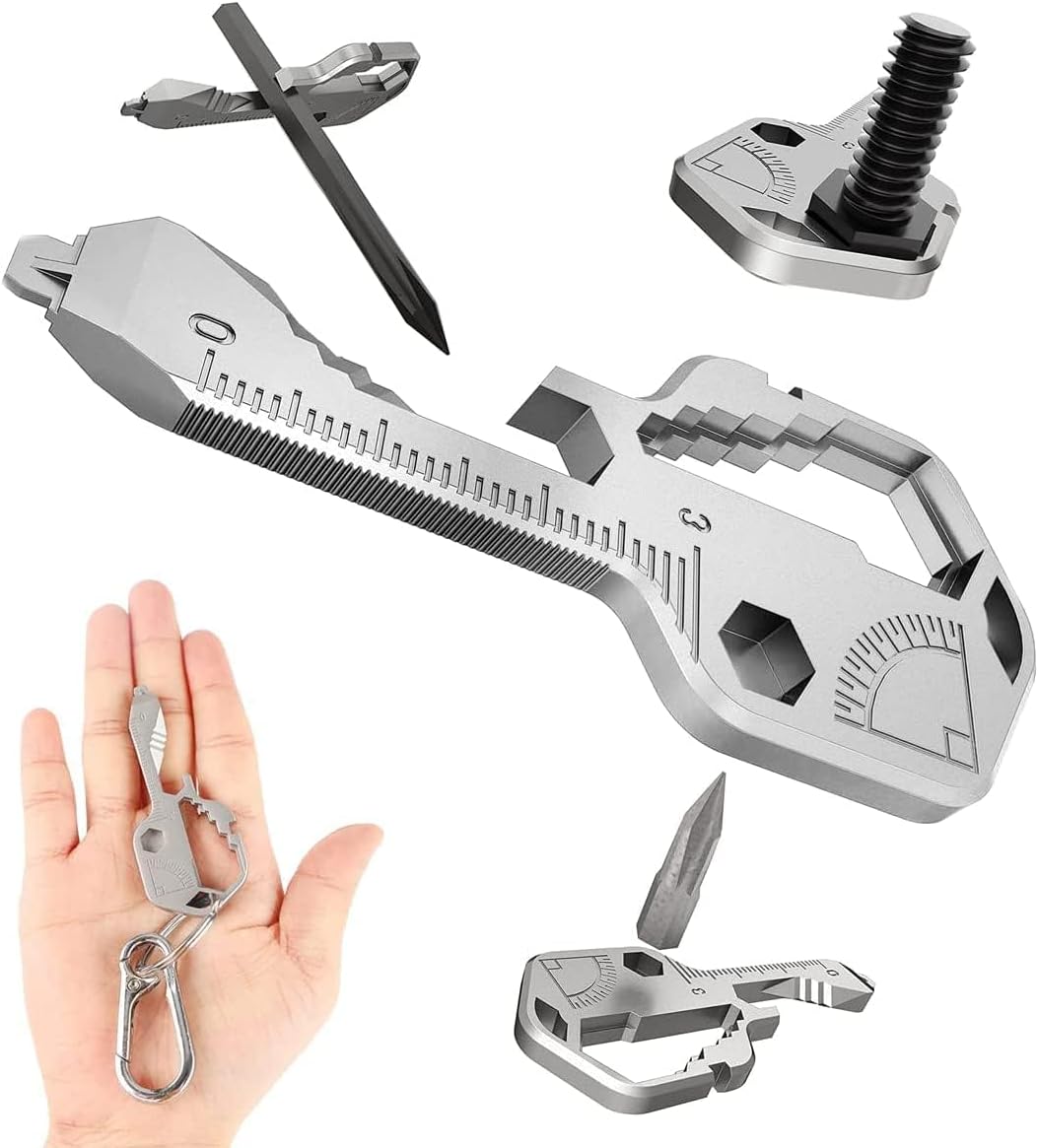 KASTWAVE 24-in-1 Stainless Steel Keychain Multitool - Compact Utility Tool with Screwdriver, Wrench, Bottle Opener & More - Perfect Men's Gift (Silver)