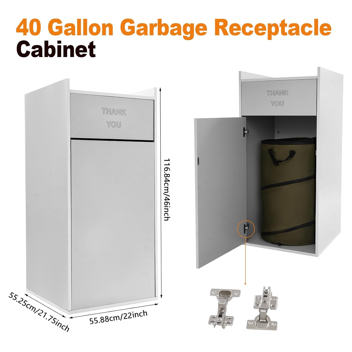 Wooden Trash Can with Tray Top, 40 Gallon Garbage Receptacle Cabinet, Commercial Grade Rubbish Bin for Office Cafeteria Restaurant (Silver)