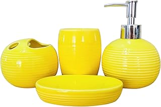 Yellow Bathroom Accessories Set 4 Piece Ceramic Bathroom Decor Accessory...