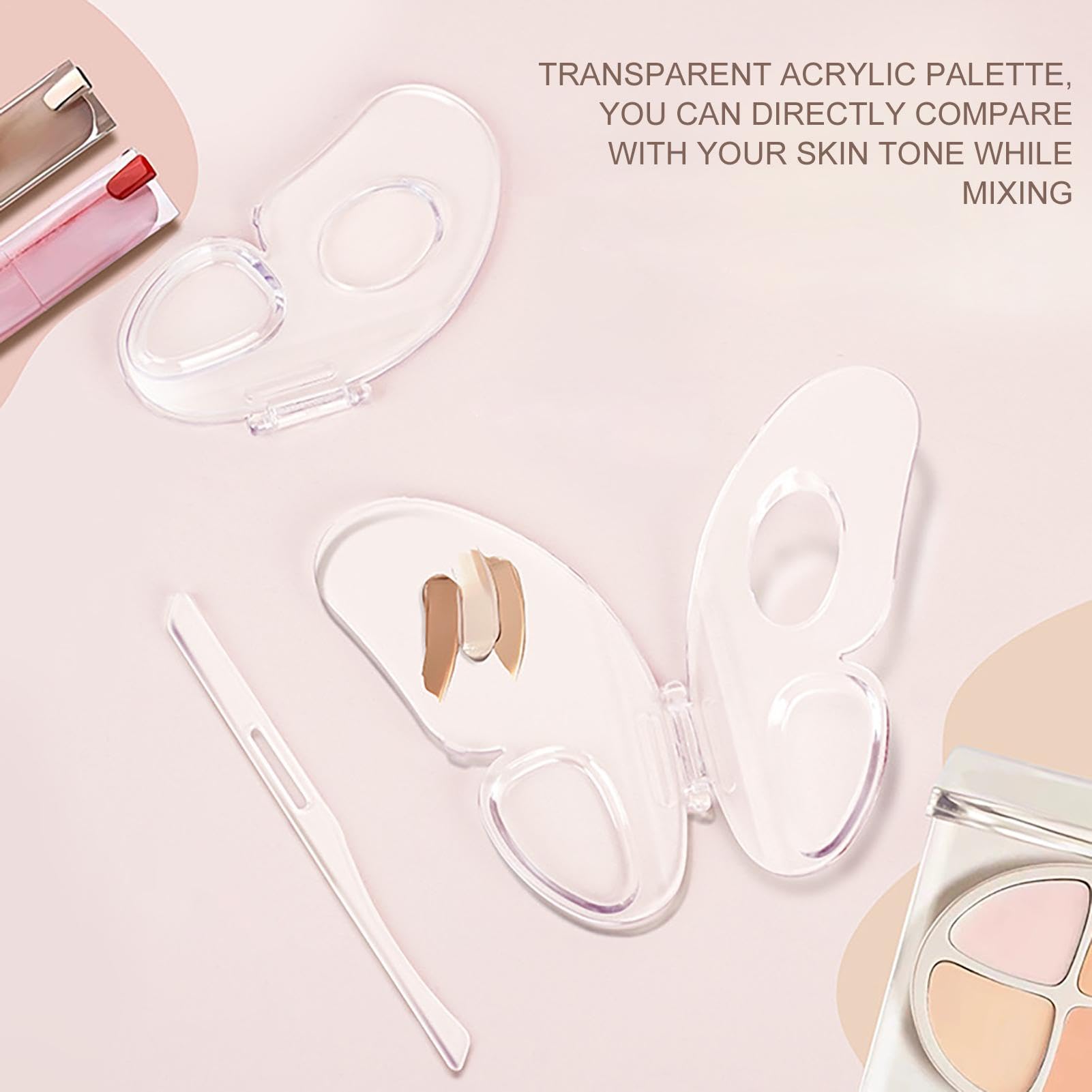 3 Acryl Make-up Paletten Mit Spachteln – Mischpalette Für Foundation, Lidschatten & Farben – Rosa, Gold, Transparent