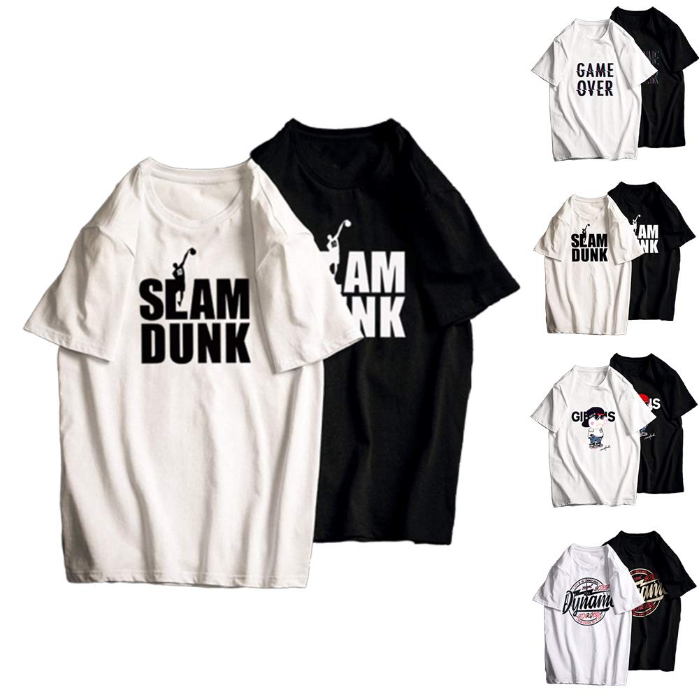 T-shirt dla mężczyzn, 2 sztuki, luźny, z krótkim rękawem, czarny/biały, jednokolorowy, z nadrukiem, koszulka męska, T211, M (165-170 cm)