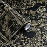 Erfoni 394'x17.7' Vintage Peel and Stick Wallpaper Black and Gold Contact Paper Peel and Stick Removable Animal Pattern Wall Paper DIY Waterproof Self Adhesive Wallpaper for Accent Wall Covering