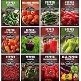 Pepper Seeds for Planting - 12 Variety Pack | Jalapeño, Serrano, Cayenne, Bell, Habanero, Anaheim & More – Hot & Sweet Heirloom, Non-GMO Pepper Seed Varieties – Survival Garden Seeds