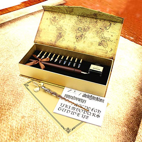 10 Nib Wooden Dip Pen Set Glass Calligraphy Pen Set For Cartoon Lettering Art Drawing Drawing Decoration #TOP4