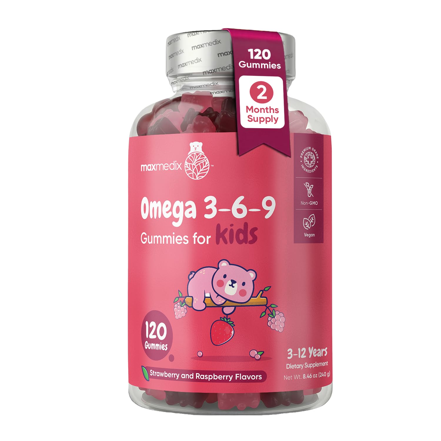 maxmedix Kids Omega 3 6 9 Gummies | Plant-Based Fatty Acids, 2-Month Supply