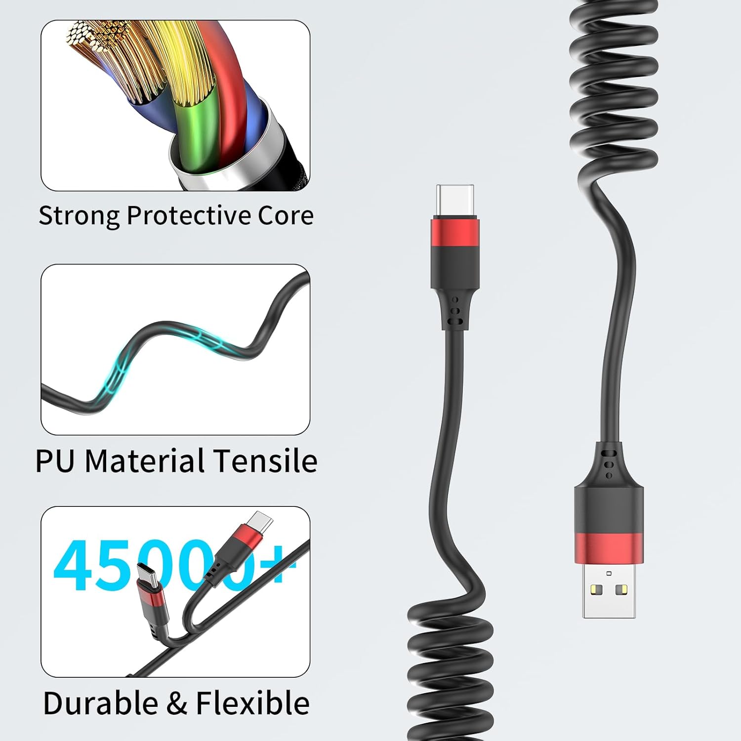Coiled USB C Cable for Car, 2 Pack Type C Coiled Cable Fast Charging, USB to USBC Coiled Cable, USB C Car Charger Cord for iPhone 17 16 15, Samsung Galaxy S25 S24 S23 Ultra, Pixel 10 9