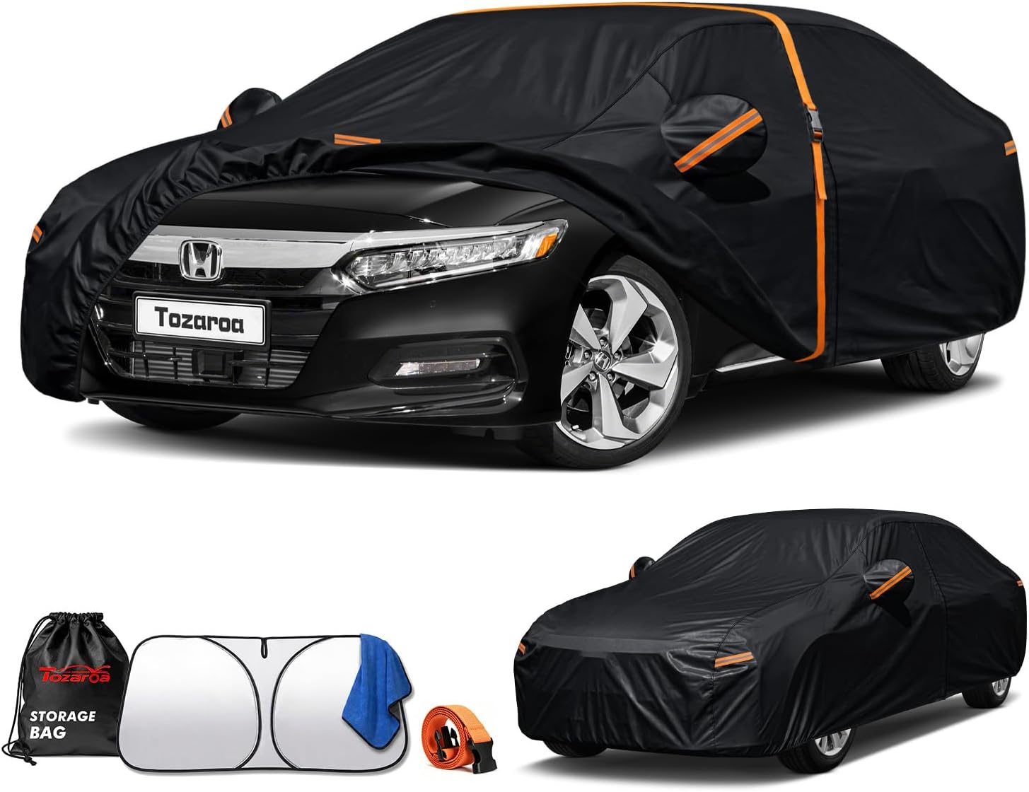 Honda Accord Sedan Cover Waterproof All-Weather,Outdoor Heavy Duty UV-Resistant Full Car Covers with Windshield Sun Shade&Storage Bag,Driver Door Zipper (Includes a Towel)