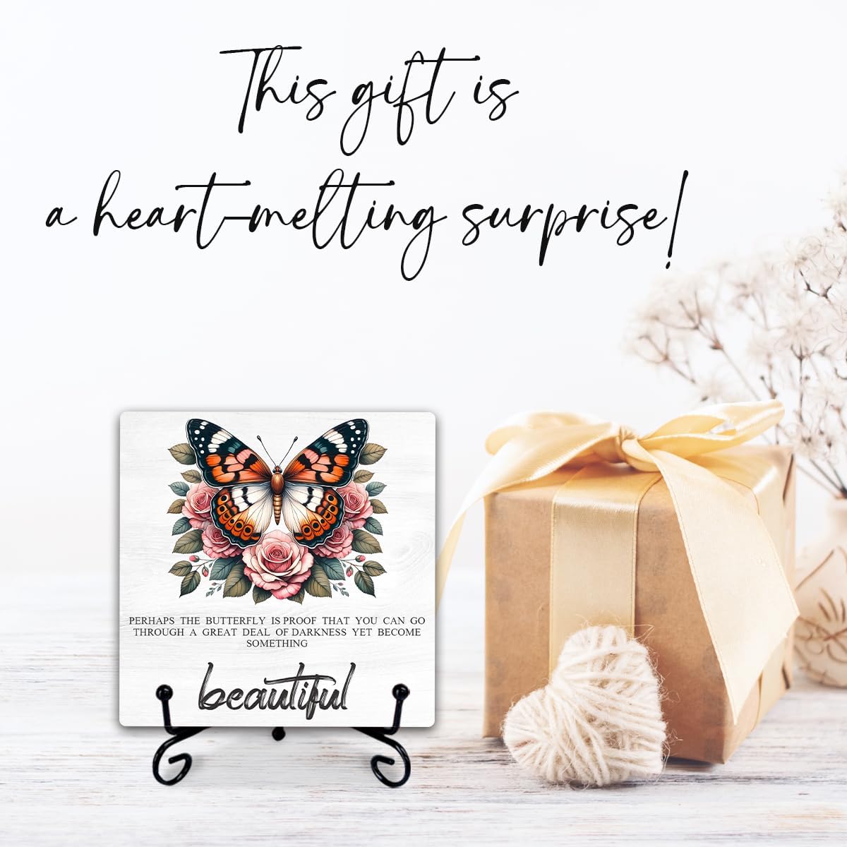 5'' Inspirational Wooden Sign With Metal Stand - Perhaps The Butterfly Is Proof- Rustic Positive Quotes Wooden Plaque Tabletop Gifts For Friends Family - Home Desk Office Shelf Decor & Supplies-A09 image 5