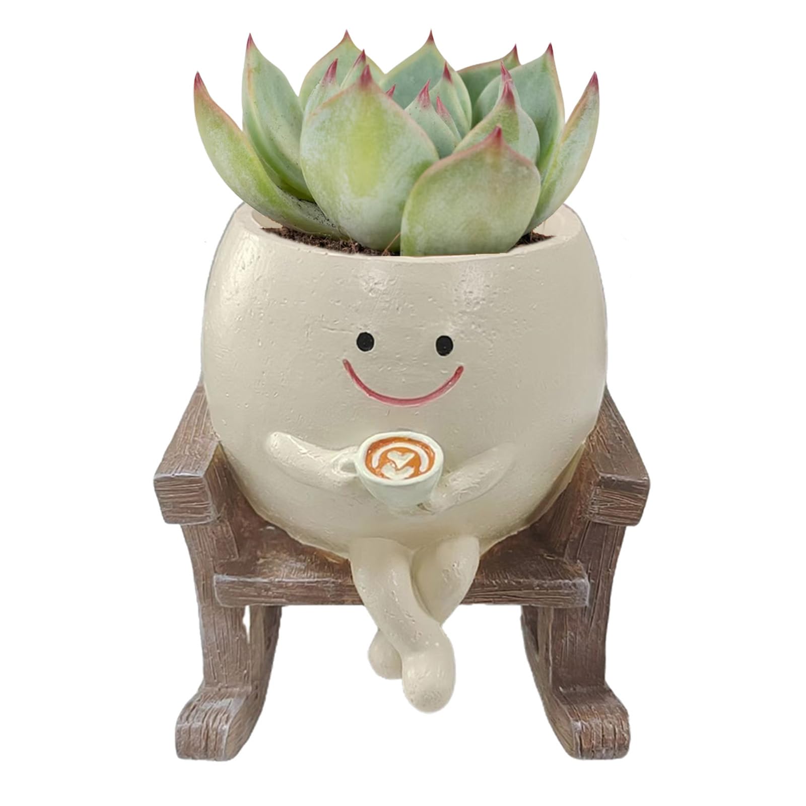 Rocking Plant Pot with Smiling Face - Built-In Drainage Hole, Decorative Succulent Planter for Indoor and Outdoor Home Office Decor