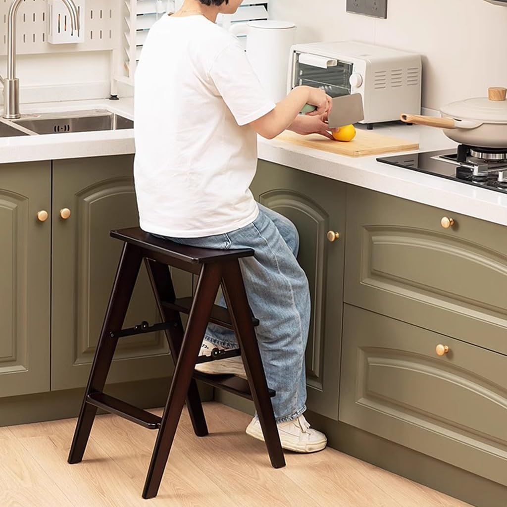 Folding Step Stool Step Ladder 3 Tier,Multi-Functional Folding Solid Wood Ladder Stool for Adults,Step Stool Household Step Ladder Stool for Office