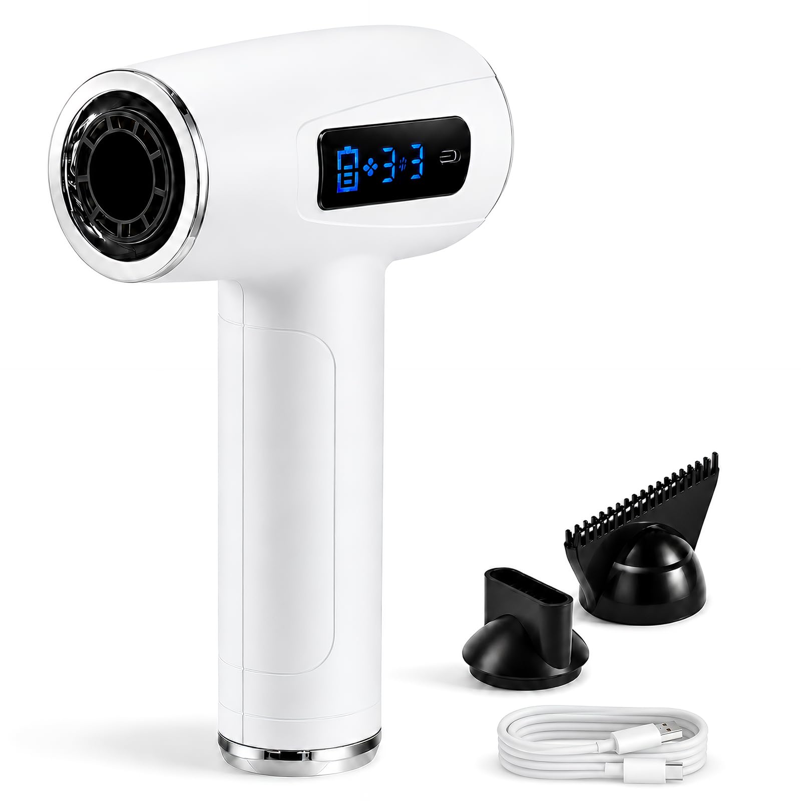 300W Akku Föhn Kabellos, Tragbarer Akku Haartrockner mit 9 Geschwindigkeiten, 110.000 U/min, reisefön klein mit Digitalem Bildschirm für Camping, Reisen, Zuhause